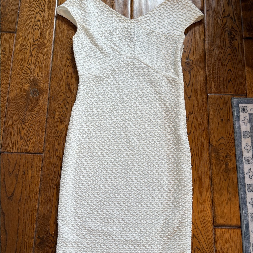 Bisou Bisou Cream Sheath Midi Dress with Cap Sleeves